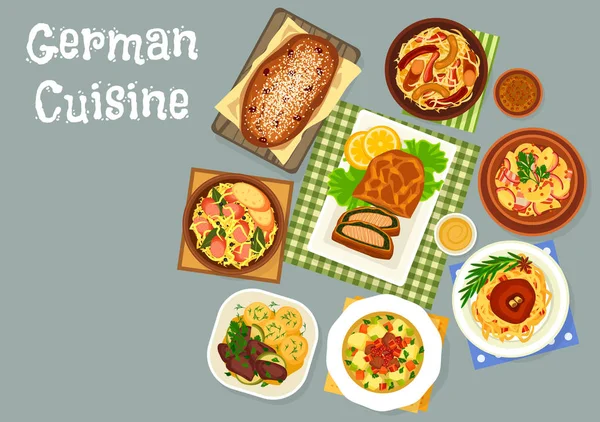 Німецька кухня м'яса та риби вечерю стравами значок — стоковий вектор