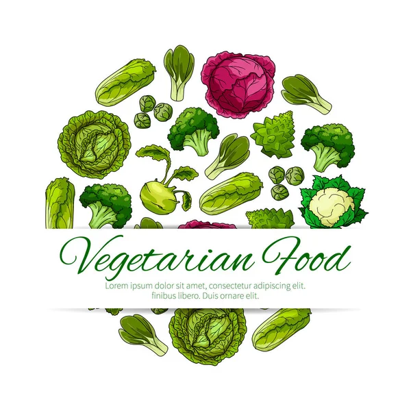 Vegetarian food poster with green vegetables — Stock Vector