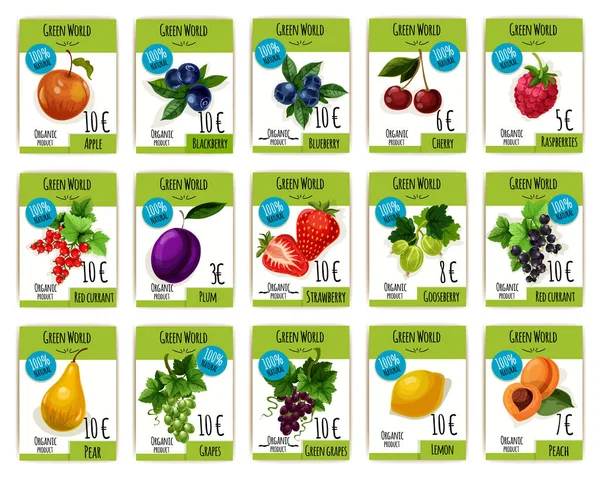 Φρούτων και μούρων τιμή tag, ετικέτα, κάρτα σύνολο προϊόντων — Διανυσματικό Αρχείο