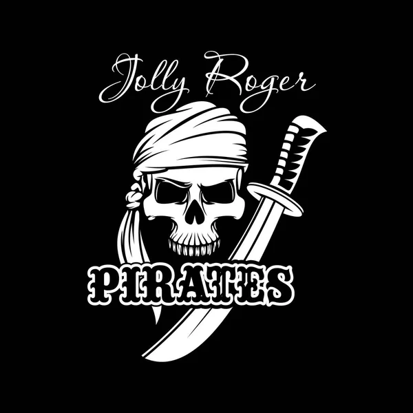 Crânio pirata com espada. Projeto da bandeira de Jolly Roger —  Vetores de Stock
