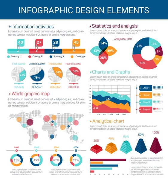 Elementi di progettazione infografica con mappa, grafico, grafico — Vettoriale Stock