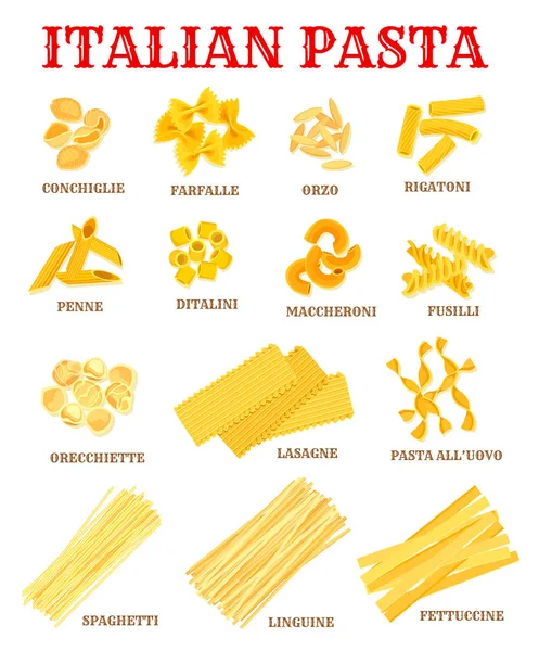 Lista pasta cucina italiana poster per food design — Vettoriale Stock