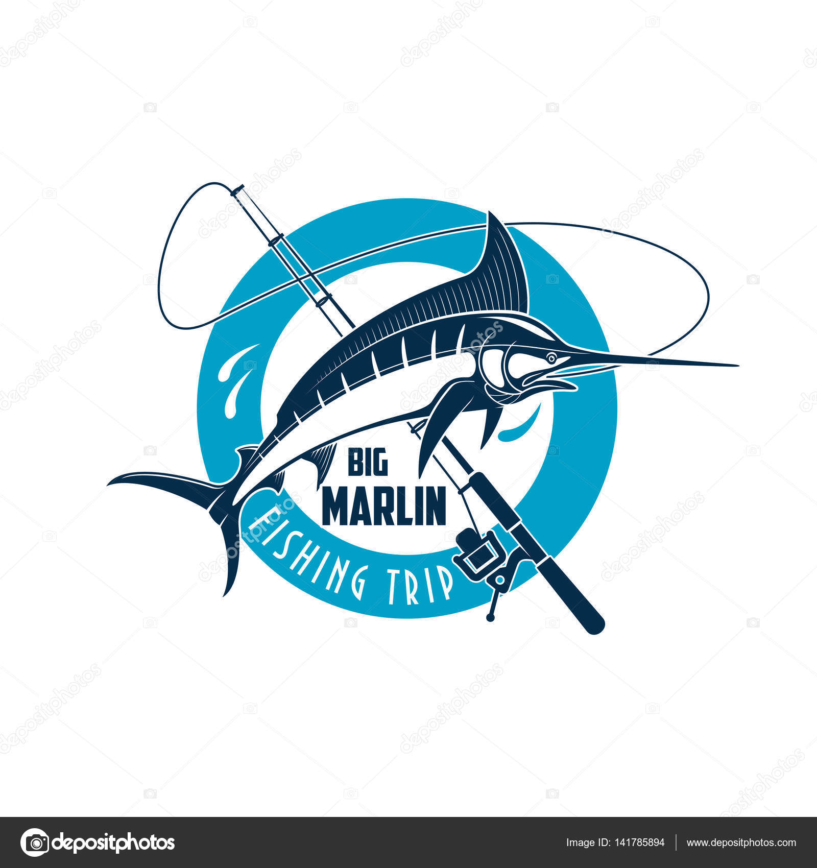 Marlin fishing sport emblem with fish on rod Stock Vector by ©Seamartini  141785894