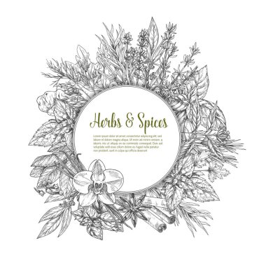 Otlar, baharatlar ve soslar poster tasarım kroki