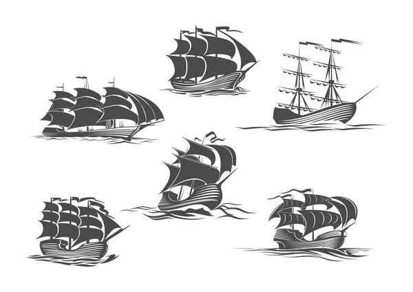 Velero, velero, yate y bergantín icono — Vector de stock