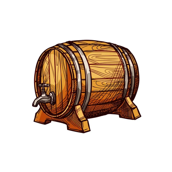 Bosquejo de barril de madera para el diseño de bebidas alcohólicas — Vector de stock