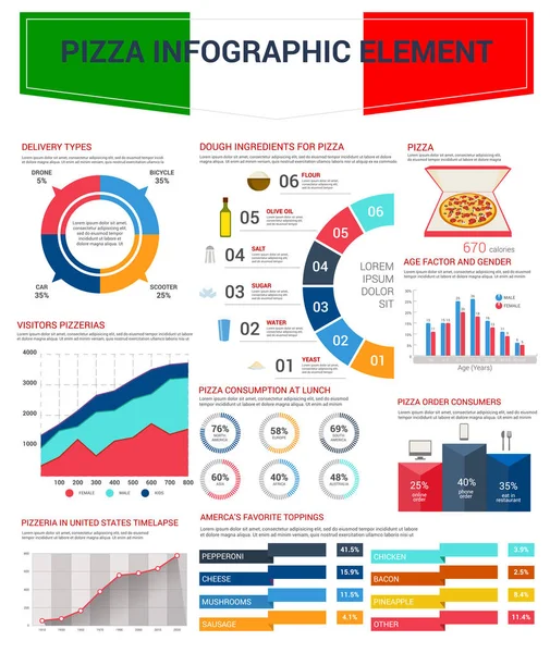 Elementi infografici pizza per fast food design — Vettoriale Stock