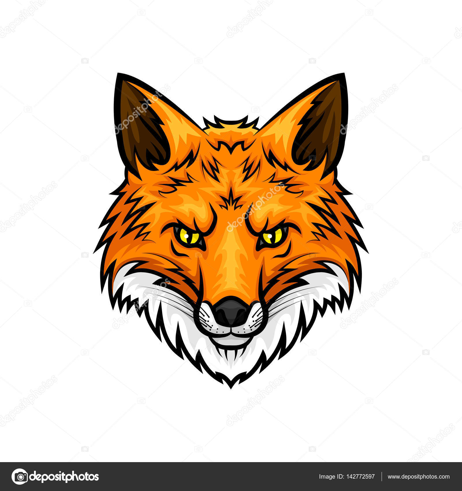 여우 머리 총구 또는 주 둥이 벡터 마스코트 아이콘 스톡 벡터 - ©VectorTradition 142772597, image size:1600x1700
