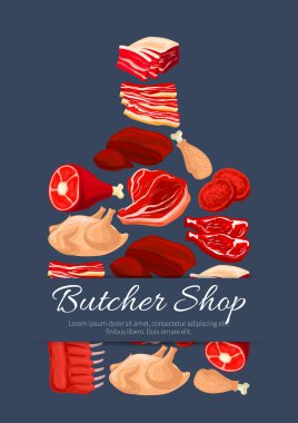 Meat and butchery products vector poster clipart