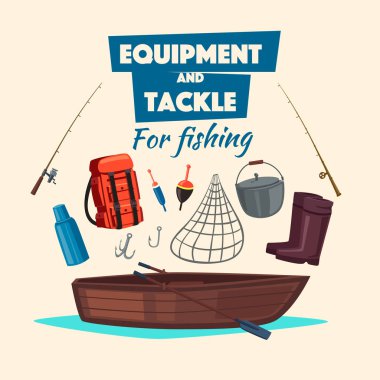Balık tutmak için ekipmanlar ve fisher mücadele set vektör