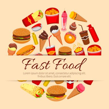 Fast food snacks and desserts vector poster clipart