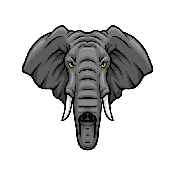 Значок с головой слона, бивнями и векторным талисманом — стоковый вектор