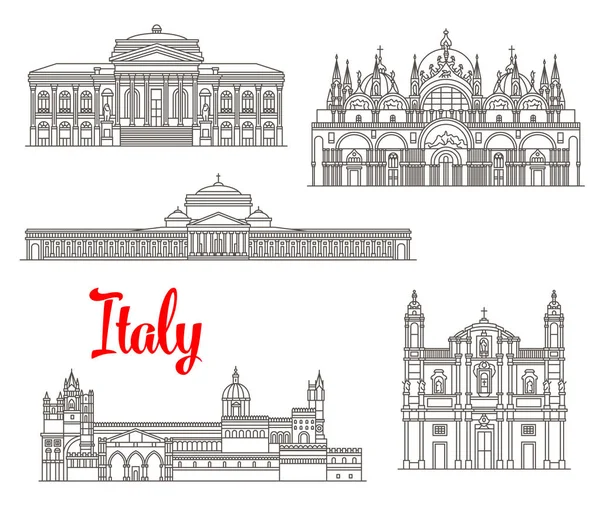 Itálie Architektura budov vektorové ikony — Stockový vektor