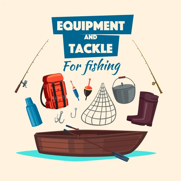 Set attrezzatura da pesca e attrezzatura vettoriale per pescatore — Vettoriale Stock