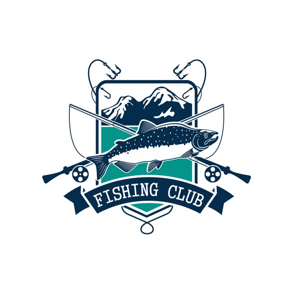 Ícone vetor clube de pesca com peixes de salmão — Vetor de Stock