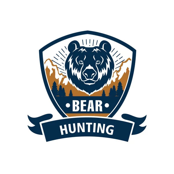 Caza deporte o club de cazadores, oso vector icono — Vector de stock