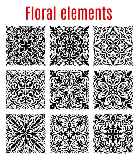 Fronteras florales y elementos vectoriales ornamentados — Archivo Imágenes Vectoriales