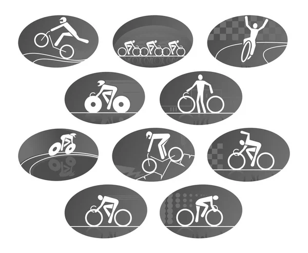 Bicicleta ciclismo corrida esporte vetor ícones conjunto — Vetor de Stock