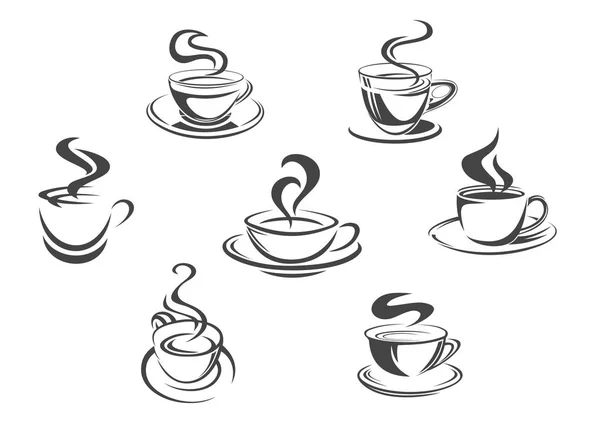Coffee cups or mugs steam vector icons set — Stock Vector