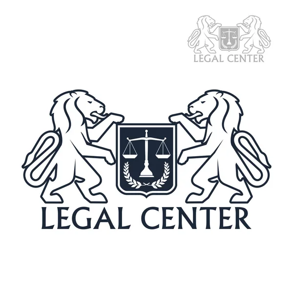 Centro legal icono vectorial de leones heráldicos, laurel — Vector de stock