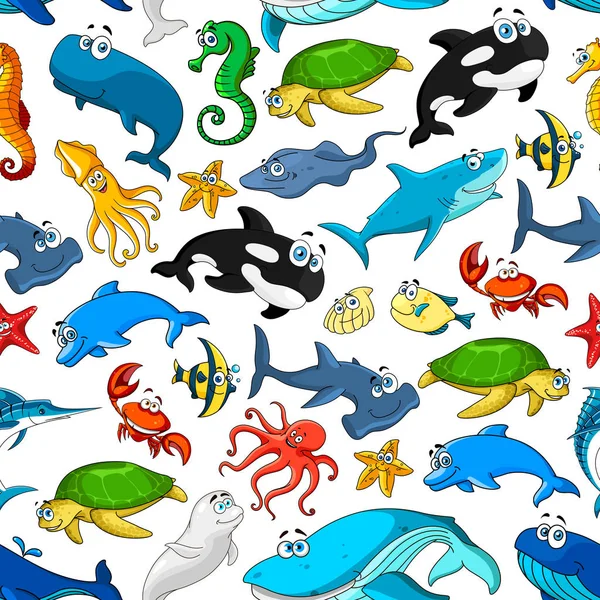 Cartoon Meeresfische und Tiere Vektormuster — Stockvektor