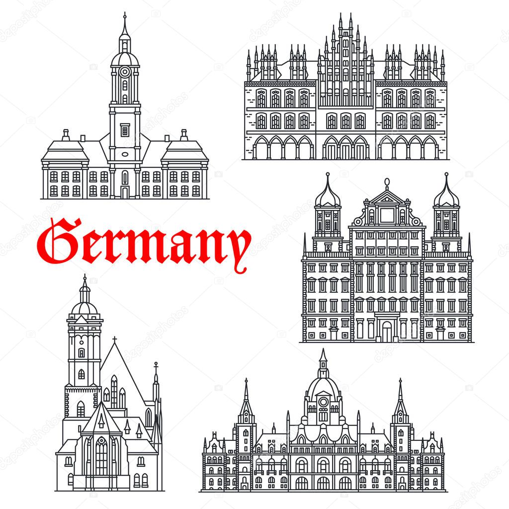 Germany famous architecture buildings vector icons