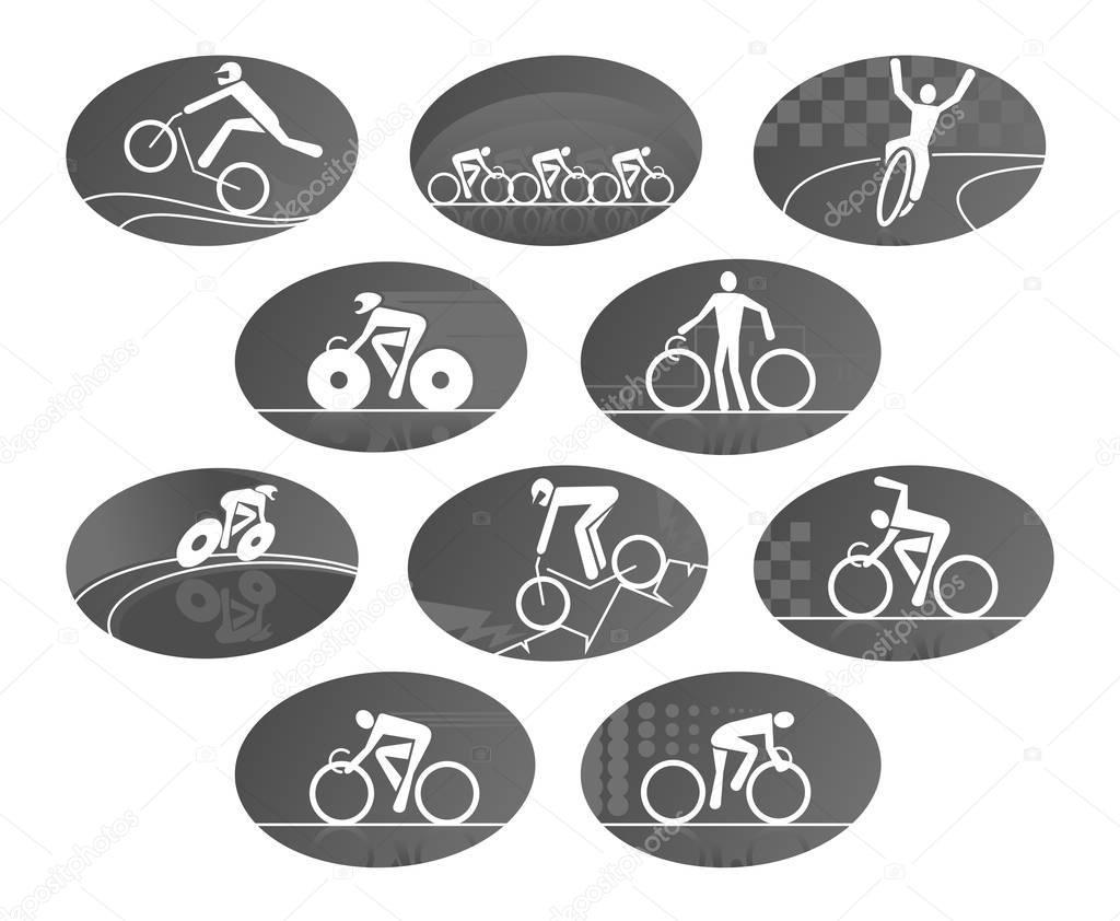 Bicycle cycling race sport vector icons set