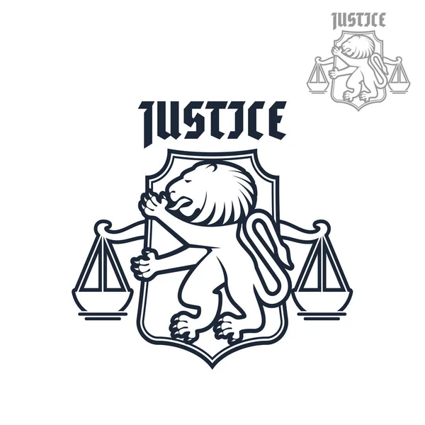 Justice and law vector heraldic lion, scales icon — Stock Vector