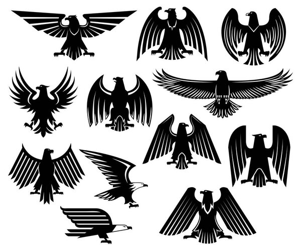 Набор векторных геральдических икон или эмблем орла
