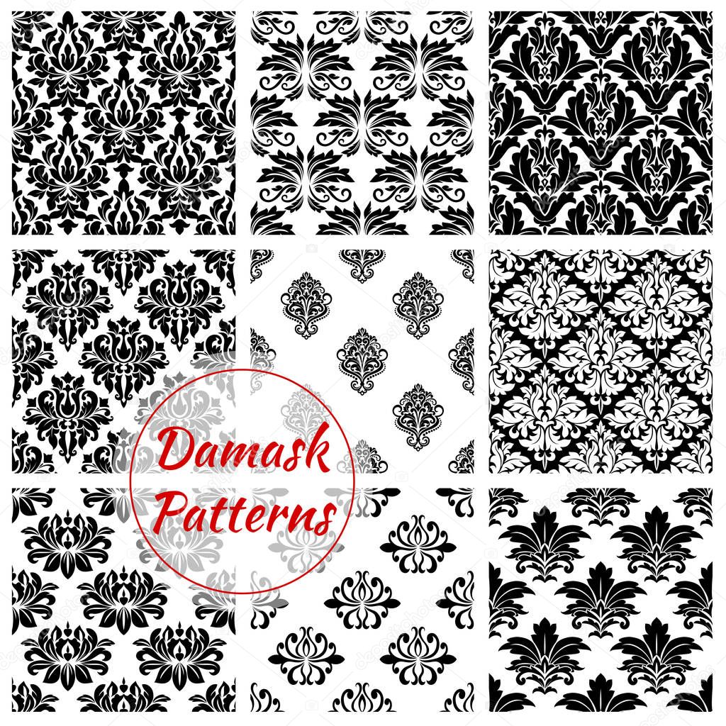 Damask floral ornament vector seamless patterns