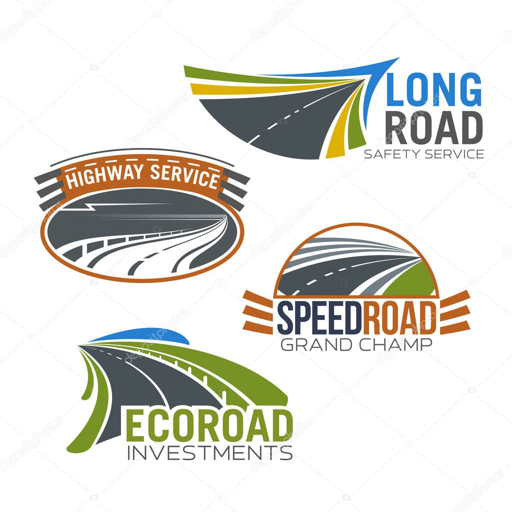 Highway road or motorway vector icons set