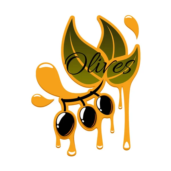 Gotas de aceite de oliva y aceitunas negras vector icono — Vector de stock