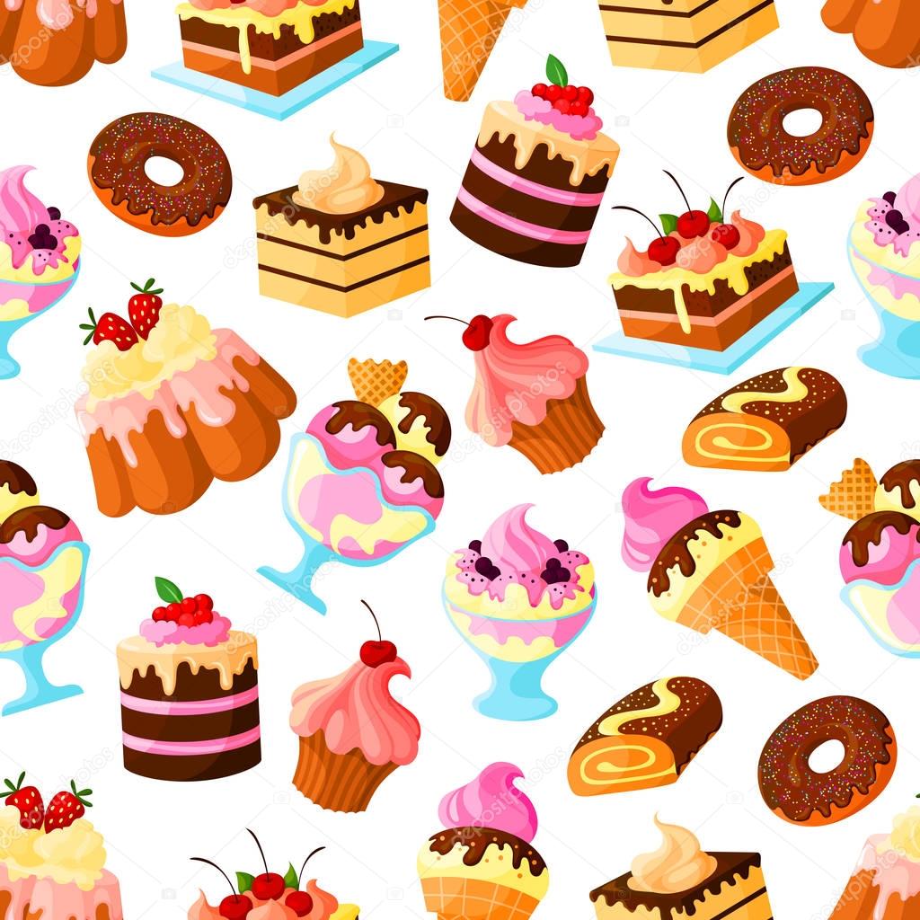 Pastry dessert cakes seamless vector pattern