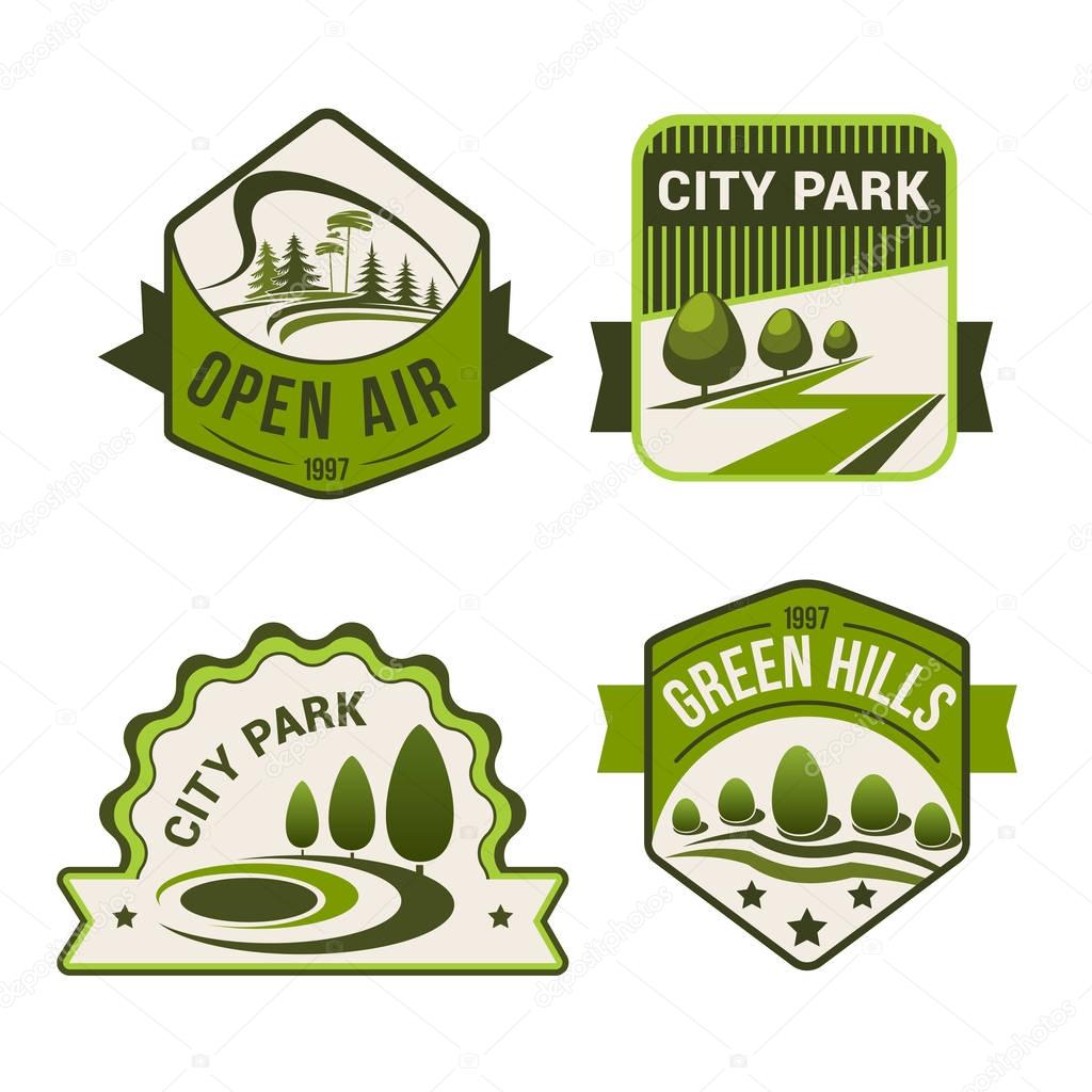City park green vector icons set