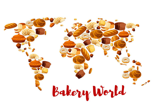 Bakery bread or desserts vector world map