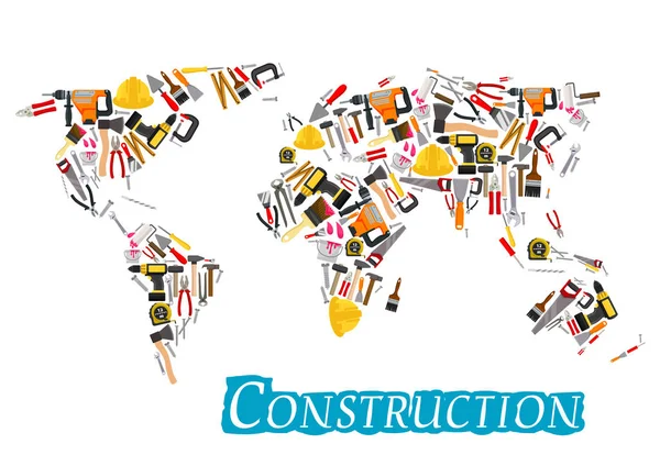 Strumenti di lavoro di costruzione mappa del mondo vettoriale — Vettoriale Stock