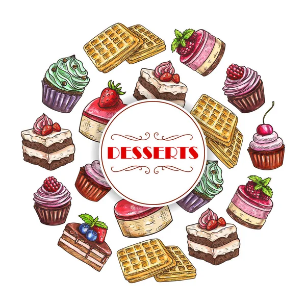 Süßigkeiten und Dessertkuchen Vektorposter — Stockvektor