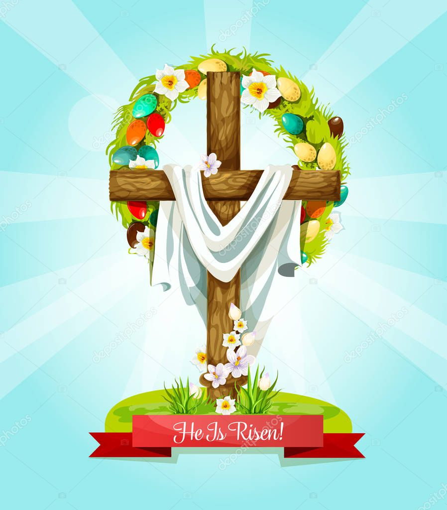 Easter Sunday Cross with flowers greeting card