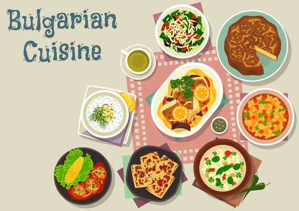保加利亚的美食传统的午餐菜肴图标 — 图库矢量图片