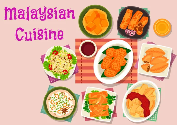 Malaysische Küche exotische Gerichte ikonisches Design — Stockvektor