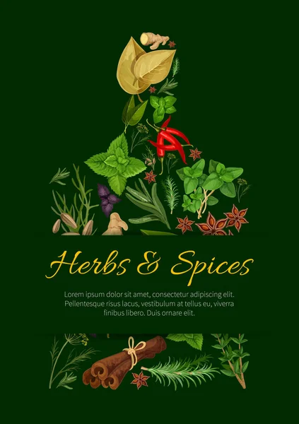 Cartel de tabla de cortar con hierbas culinarias y especias — Vector de stock