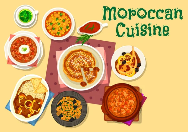 Cocina marroquí platos tradicionales icono de diseño — Vector de stock