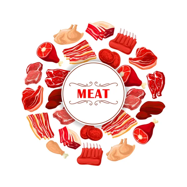 Affiche de coupes de viande fraîche pour la conception de thème alimentaire — Image vectorielle