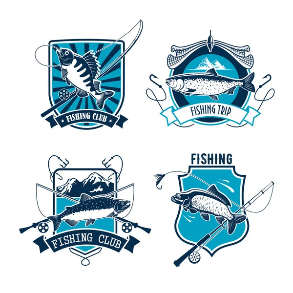 Fishing sport club emblem with fish and rod