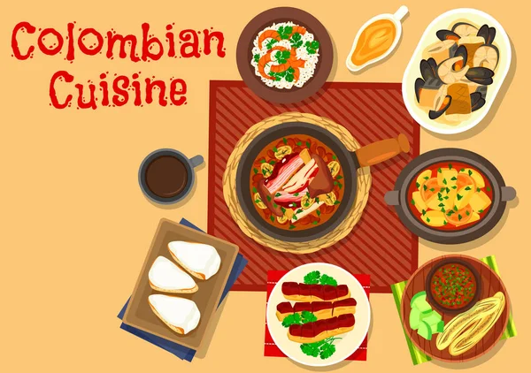 Colombian cuisine dinner dishes icon design — Stock Vector