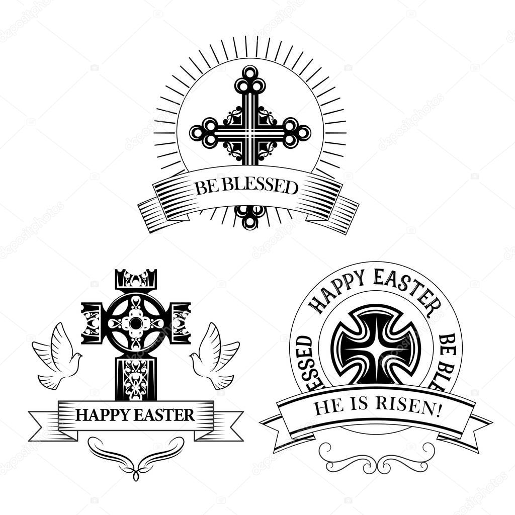Easter cross vector symbols for paschal greeting
