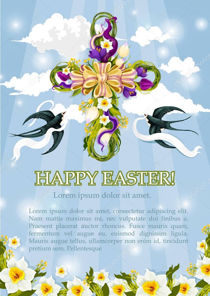 Vector Easter crucifix cross of flowers poster