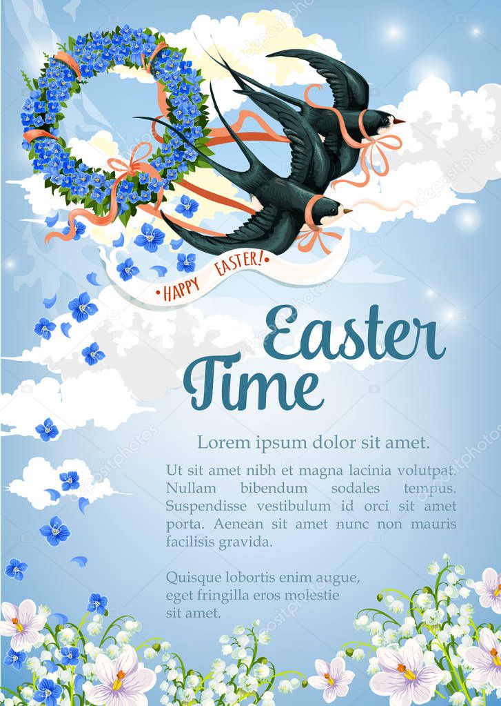 Easter vector swallow poster for paschal greeting