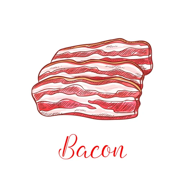 Bacon tira esboço isolado com fatia de carne de porco —  Vetores de Stock