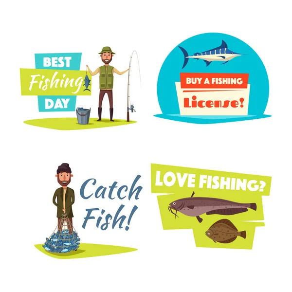 Fishing sport and hobby cartoon icon set design